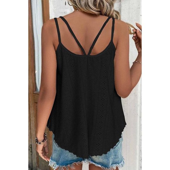 Azura Exchange  Black Eyelet Strappy Scoop-Neck Tank Top - Picture 2 of 9